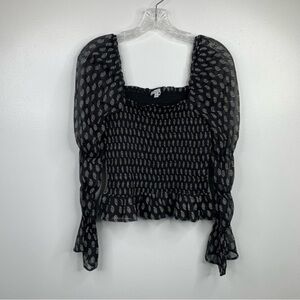 Patrons of‎ Peace Smocked Top Size Small Black Paisley